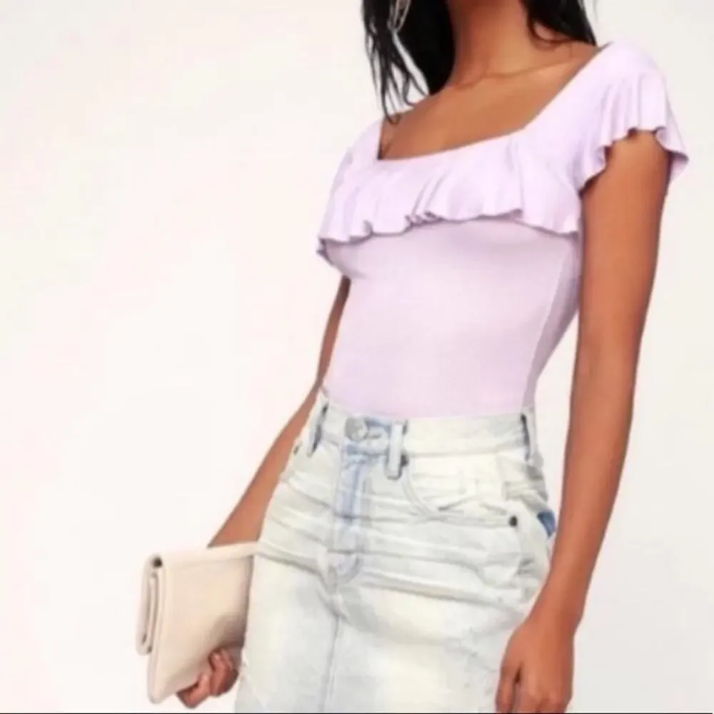 Free People Lavender Purple Ruffled Neckline Blouse Top Womens S Flutter Boho